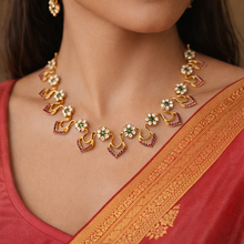 Load image into Gallery viewer, Cz Hasli Floral Ruby Green Dainty Premium Necklace set
