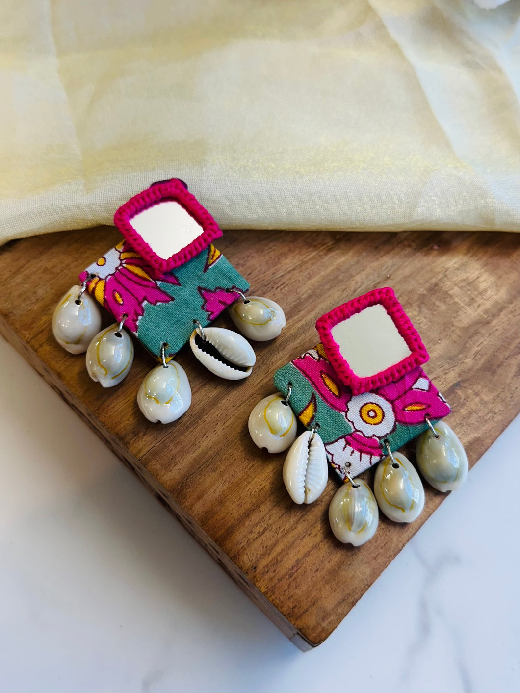 Printed Multicolor Fabric Shell Handmade earrings