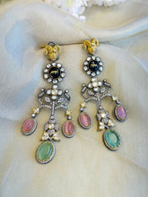 Load image into Gallery viewer, Sabya Jaguar inspired Long Exclusive Statement Kundan Inspired Gem stone Earrings
