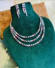 Load image into Gallery viewer, Multicolor American diamond Solitaire Premium Marquis Layered Necklace set
