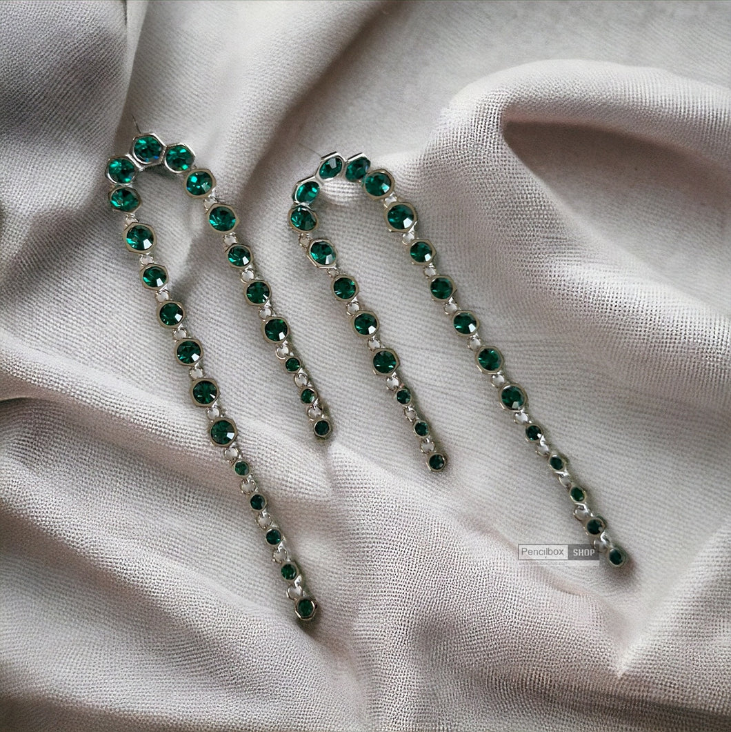 Hiral Double Long Svarovski green American Diamond Earrings