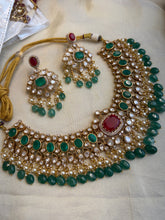 Load image into Gallery viewer, Moissanite Ruby Green Beads Statement Necklace set
