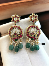 Load image into Gallery viewer, Pachi Kundan Multicolor Peacock Statement Designer Earrings

