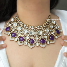 Load image into Gallery viewer, Grand Tayani Gold plated Purple Premium Necklace set with Maangtikka
