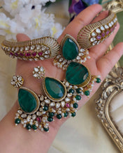 Load image into Gallery viewer, *PRE ORDER* Moissanite Ethnic Ruby green Statement Choker Kundan necklace set
