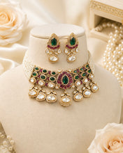 Load image into Gallery viewer, Ruby Green Tayani Gold Plated Choker Premium Necklace set
