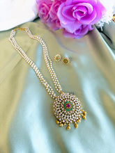 Load image into Gallery viewer, Pearl Mala cz american diamond Haram Necklace set Temple jewelry
