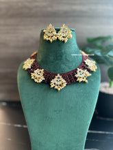 Load image into Gallery viewer, Ruby Hydro Stone Crystal Kundan Ethnic Necklace set
