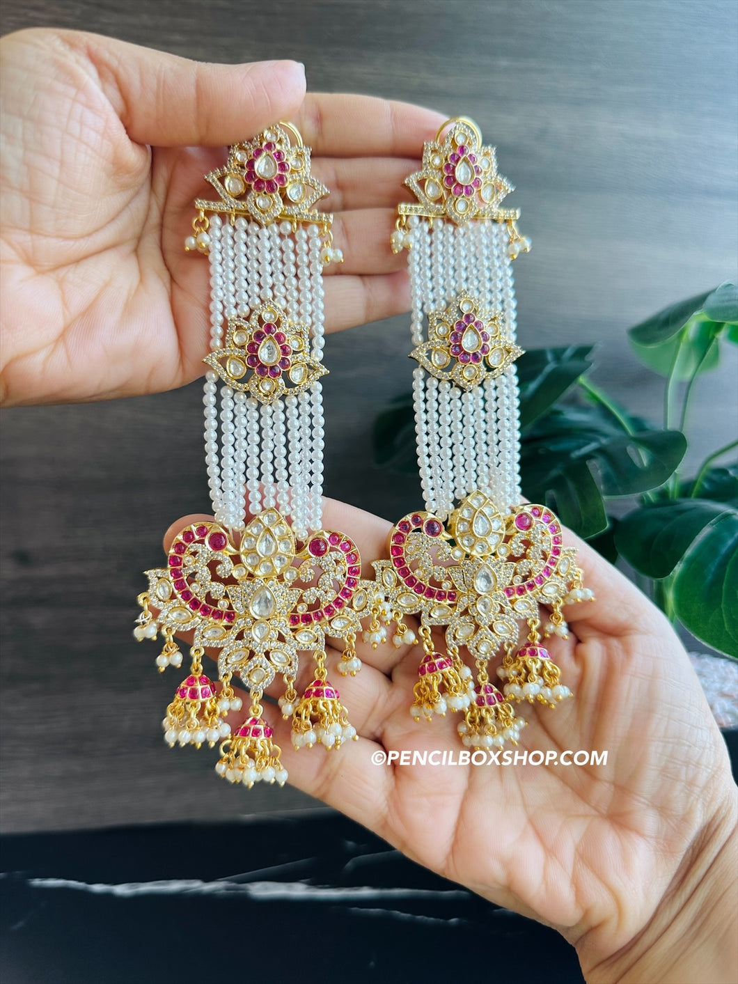 Kundan Moissanite Ruby Peacock Long Dangling Statement Earrings