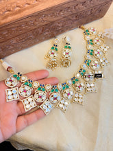 Load image into Gallery viewer, Peacock Sunheri Kundan Gold plated kundan Statement Necklace set Premium
