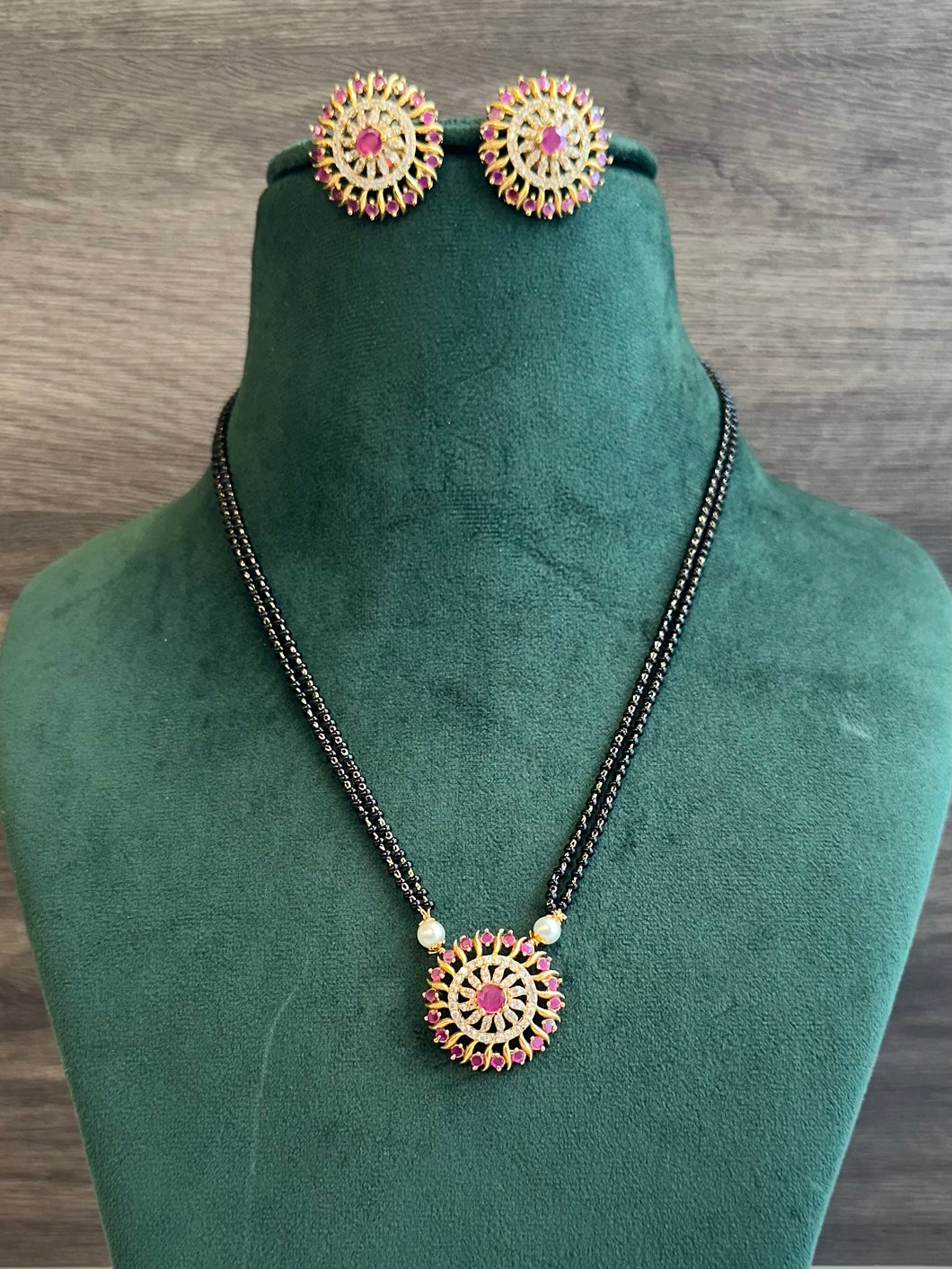 Cz Round Black Beads Mangalsutra set