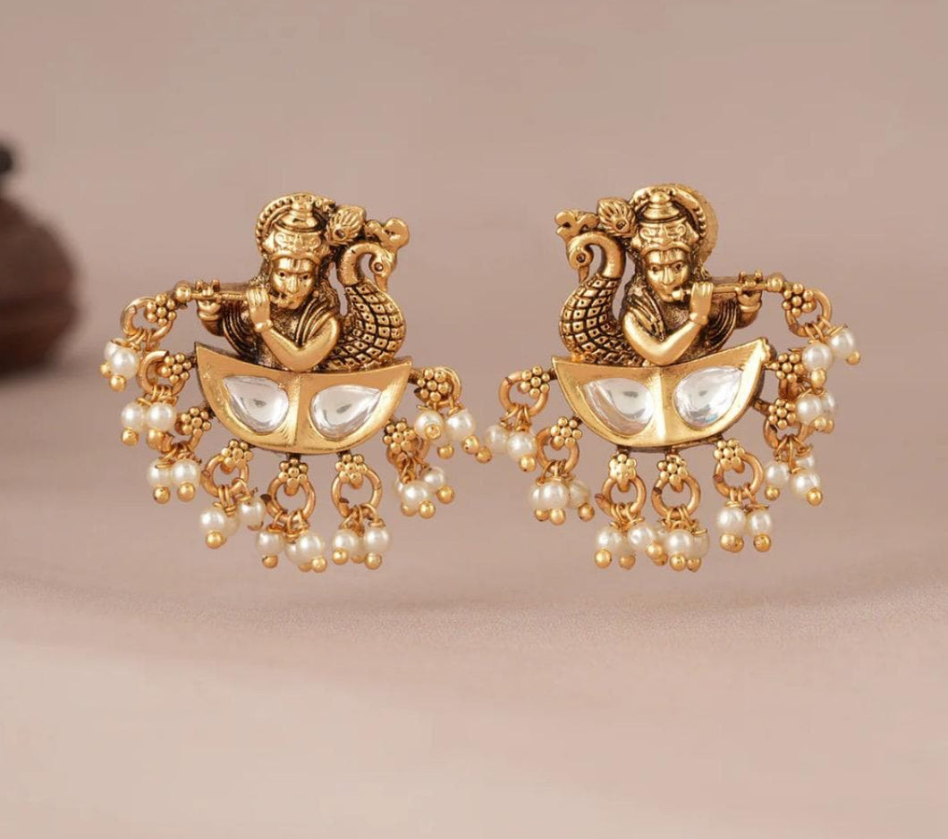 Krishna White Stone Dainty Ethnic Stud Earrings