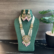 Load image into Gallery viewer, Pink Golden Polki Long Necklace Set
