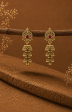 Load image into Gallery viewer, Small Kemp Stone Brass Jhumka Earrings Traditional
