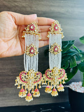 Load image into Gallery viewer, Kundan Moissanite Ruby Peacock Long Dangling Statement Earrings
