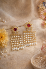 Load image into Gallery viewer, 14k Gold plated Ruby Pearl Temple earrings
