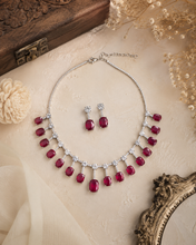 Load image into Gallery viewer, Solitaire Tassel Real Looking American diamond Cz Premium Necklace set

