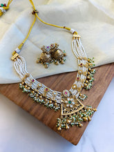 Load image into Gallery viewer, Rajwadi Pearl Ruby green Dainty ethnic temple necklace set
