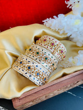 Load image into Gallery viewer, Blue Ivory Meenakari tayani 22k gold plated Board Statement kada bangle
