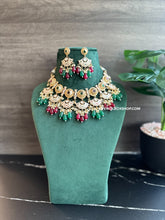 Load image into Gallery viewer, 22k gold plated Statement Ruby  Green Tayani Meenakari Necklace set
