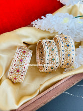 Load image into Gallery viewer, Blue Ivory Meenakari tayani 22k gold plated Board Statement kada bangle
