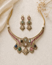 Load image into Gallery viewer, Ruby Baguettes Sabya gemstone choker necklace set
