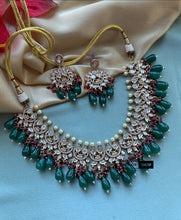 Load image into Gallery viewer, Ruby green Gold plated Tayani Premium Statement Necklace set
