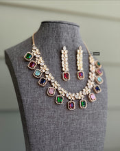 Load image into Gallery viewer, 22k gold plated Tayani Multicolor CZ Necklace set
