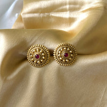 Load image into Gallery viewer, Golden Kundan Carved Round golden Stud earrings
