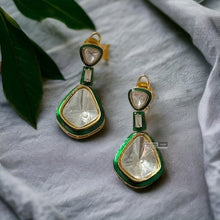 Load image into Gallery viewer, Uncut Kundan Green Enamel Kareena kapoor inspired Earrings

