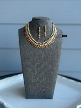 Load image into Gallery viewer, Orange Real pearl Dainty American diamond Pearls Necklace set
