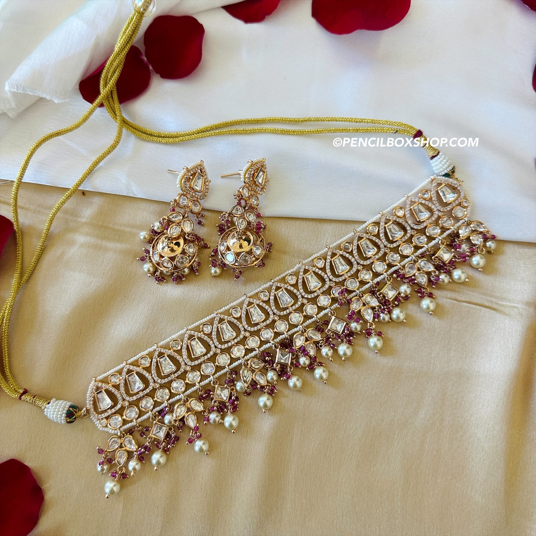 Tayani 22k gold Plated pearl Choker necklace set