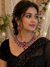 Load image into Gallery viewer, Ruby Premium american diamond Real Looking Silver necklace set
