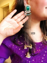 Load image into Gallery viewer, PUSHP 92.5 multicolor Long Kashmiri pachi kundan Dangling earrings
