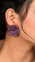 Load image into Gallery viewer, American diamond Invisible setting Pink Flower Stud Earrings
