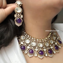 Load image into Gallery viewer, Grand Tayani Gold plated Purple Premium Necklace set with Maangtikka

