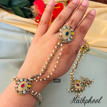 Load image into Gallery viewer, Pair of Polki Chain Pearl statement  hathphool
