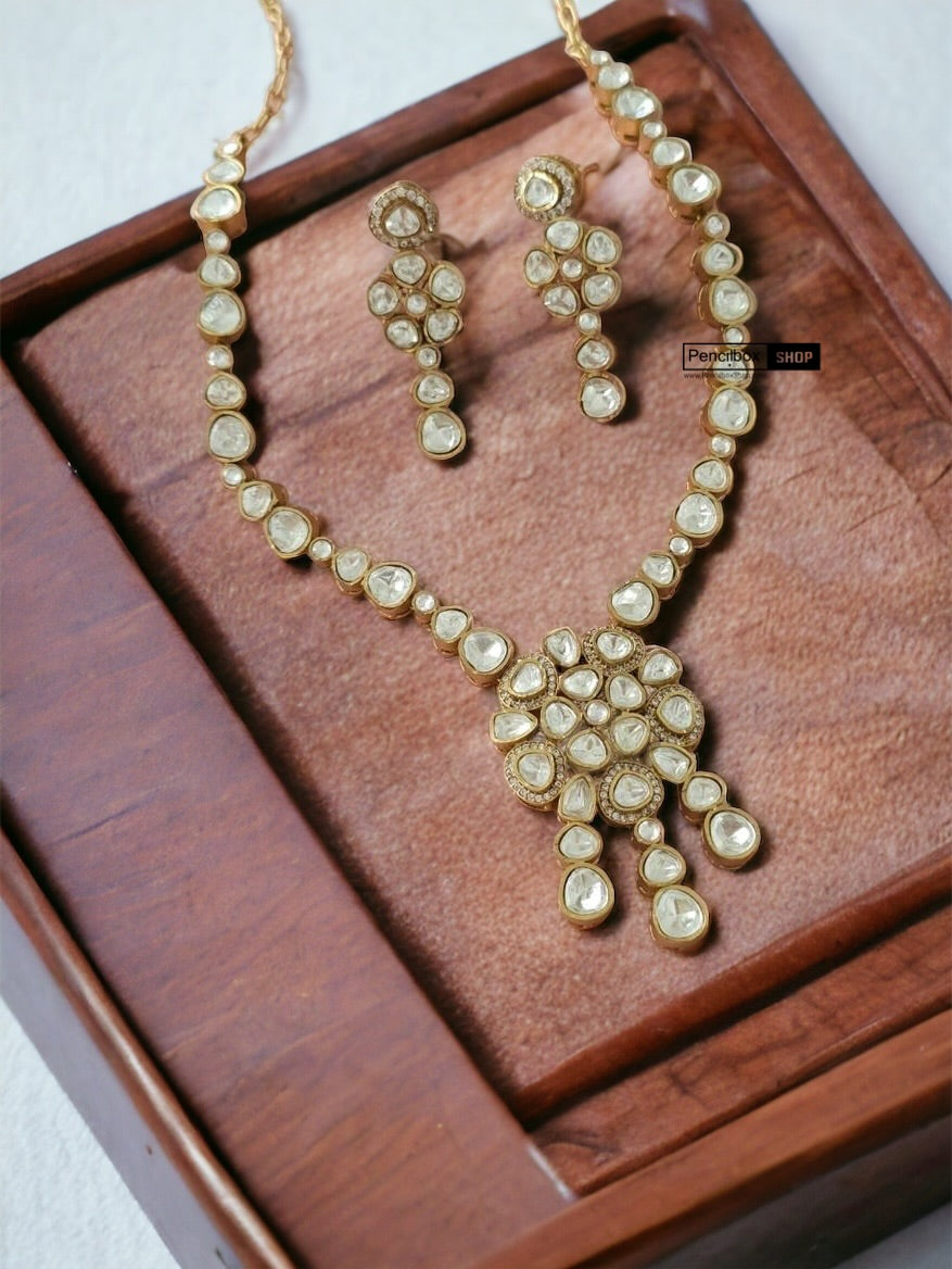 Gold plated Dainty moissanite Stone Chain Necklace set