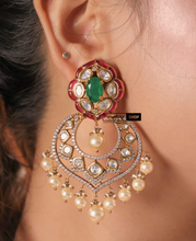 Load image into Gallery viewer, Ruby Green Tayani Premium Chandbali Doublet  Dangling Earrings

