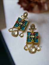 Load image into Gallery viewer, Inlay Square Multicolor Gold plated moissanite Hanging Earrings
