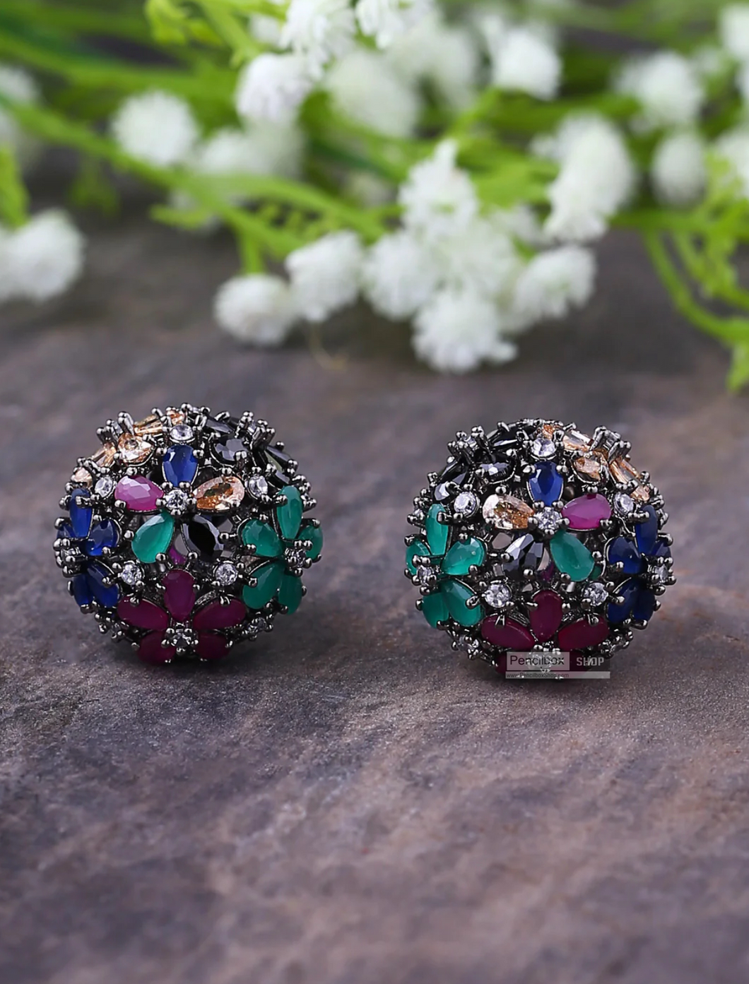 Victorian Multicolor Flower american diamond Small Dainty Stud earrings