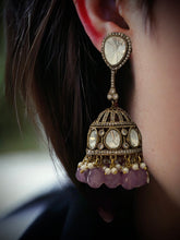 Load image into Gallery viewer, Gold plated Moissanite Long Purple jhumka Dangling Earrings
