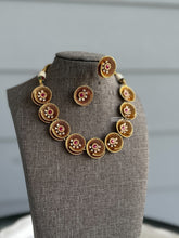Load image into Gallery viewer, Soni 22k Gold plated Ruby Flower Designer Tayani Necklace set
