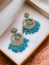Load image into Gallery viewer, Polki Kundan golden long statement Chandbali Earrings
