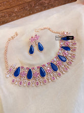 Load image into Gallery viewer, Designer MM Colored Polki Stone American Diamond Cz Floral Necklace set
