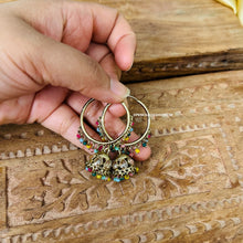 Load image into Gallery viewer, Multicolor Polki Small pearl jhumki Hoop earrings
