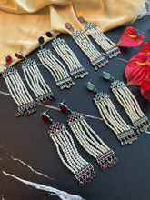 Load image into Gallery viewer, Long pearl German silver Lookalike dangling earrings
