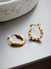 Load image into Gallery viewer, 18k gold plated Dainty pearl Stainless Steel hoop earrings IDW
