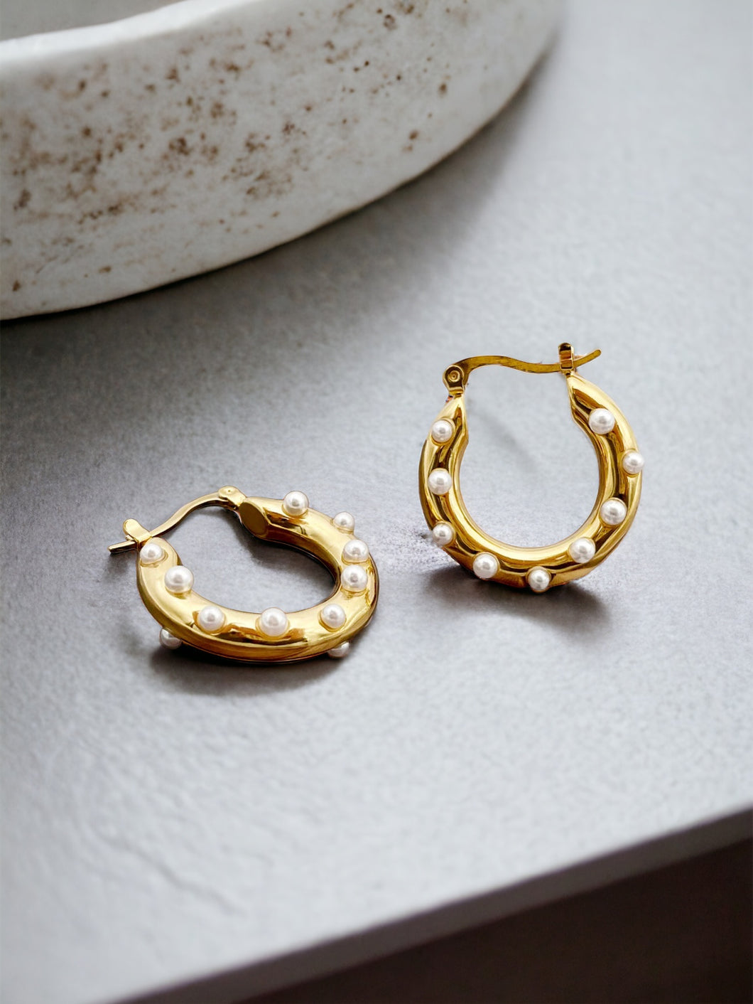 18k gold plated Dainty pearl Stainless Steel hoop earrings IDW