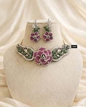 Load image into Gallery viewer, Floral Ruby Pearl Solitaire Real Looking Premium Choker Necklace set
